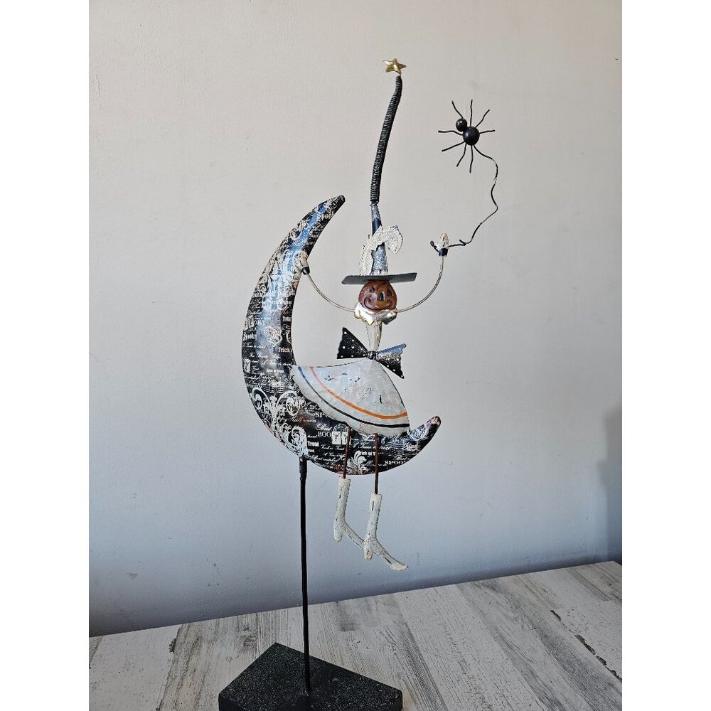 Vintage‎ metal witch Moon spider shabby chic unique Halloween decor glitter